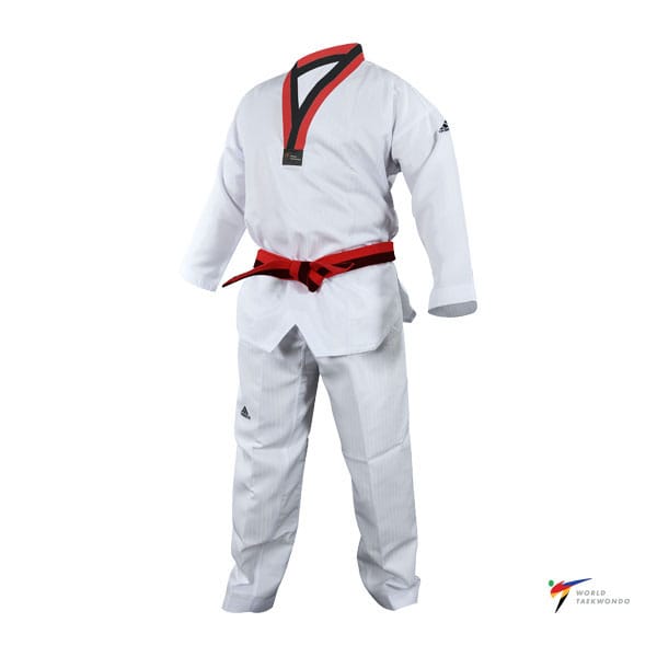 Adidas Adistart II WT taekwondo dobok z rdeče-črnim ovratnikom