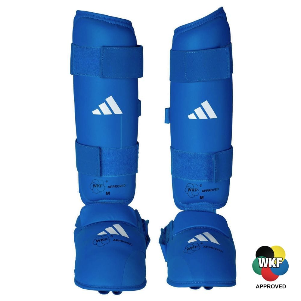 Adidas WKF karate shin and foot protectors and blue