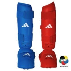 Adidas WKF karate shin and foot protectors red and blue