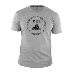 Takwondo majica kratki rokavi Adidas siva-črni logo