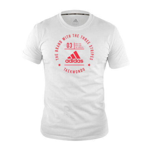 Takwondo majica kratki rokavi Adidas bela-rdeči logo