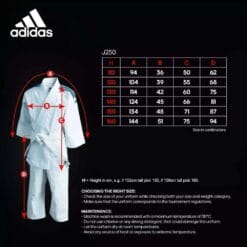 Tabela velikosti za judo kimono Adidas Response J250