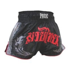 Pride Extreme Thai hlačke za tajski boks in kickboxing črne z rdečim napisom