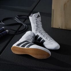 Beli boksarski čevlji Adidas Box Hog Classic v akciji